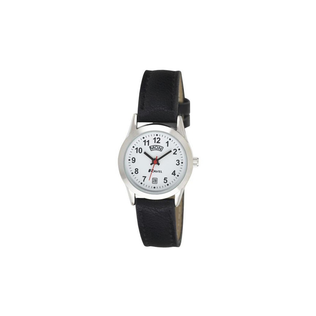 Ravel Mens Stainless Steel Day/Date  Faux Leather Strap Watch + Ravel Womens Stainless Steel Day/Date Faux Leather Strap Watch R0706.20.1+R0706.20.2