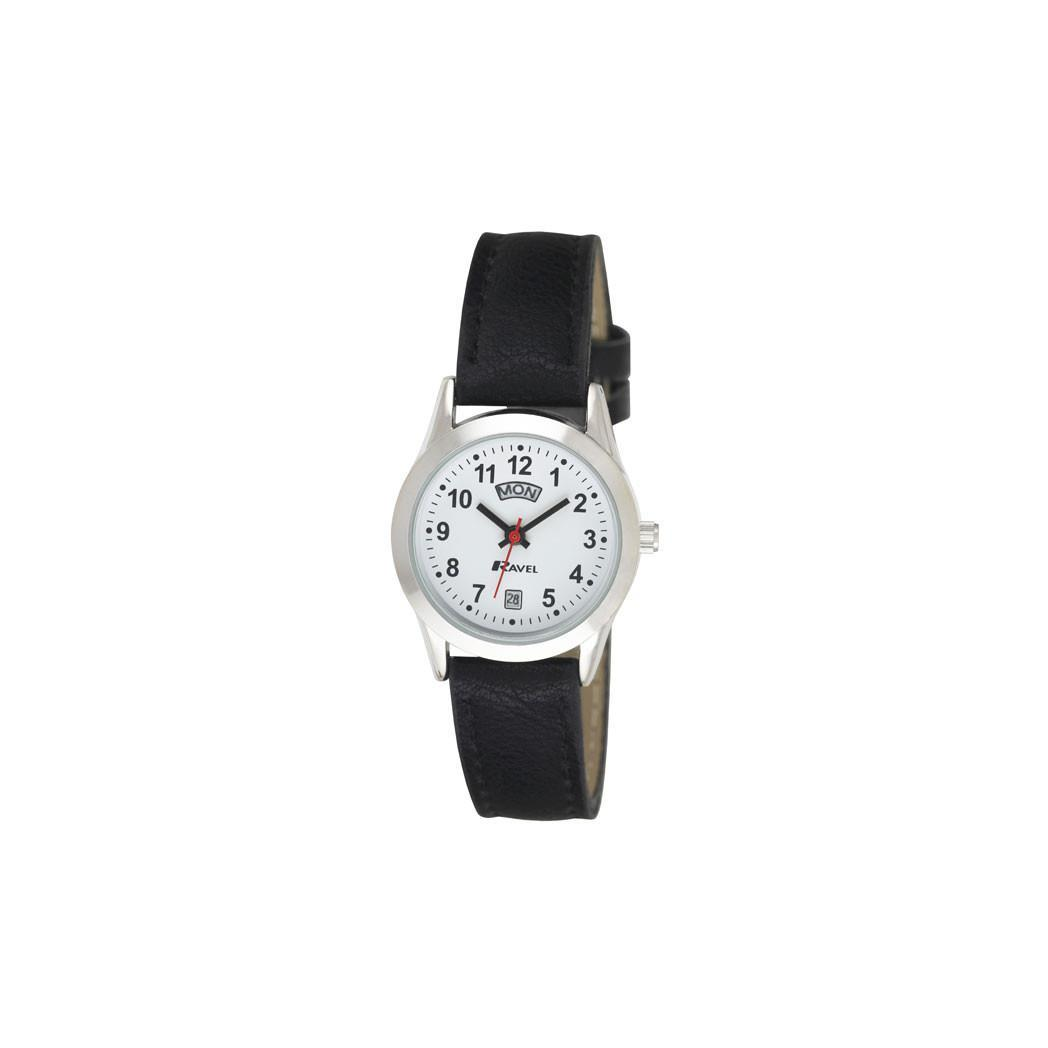 Ravel Mens Stainless Steel Day/Date  Faux Leather Strap Watch + Ravel Womens Stainless Steel Day/Date Faux Leather Strap Watch R0706.20.1+R0706.20.2